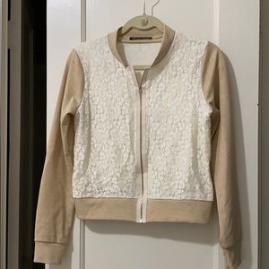Tan and lace zip up